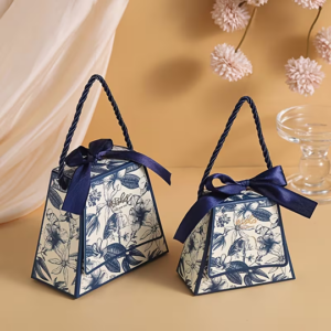 Elegant Floral Wedding Favor Boxes with Ribbon Handles